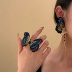 Wearsmartii Embroidered Butterfly Tassel Earrings