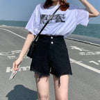 Ins-style Trendy Ripped Denim Shorts For Women Summer High-waisted A-line Design