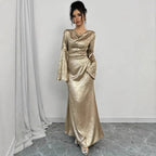 WEARSMARTII New Sexy Gold-dusted Evening Dress With Long Sleeves