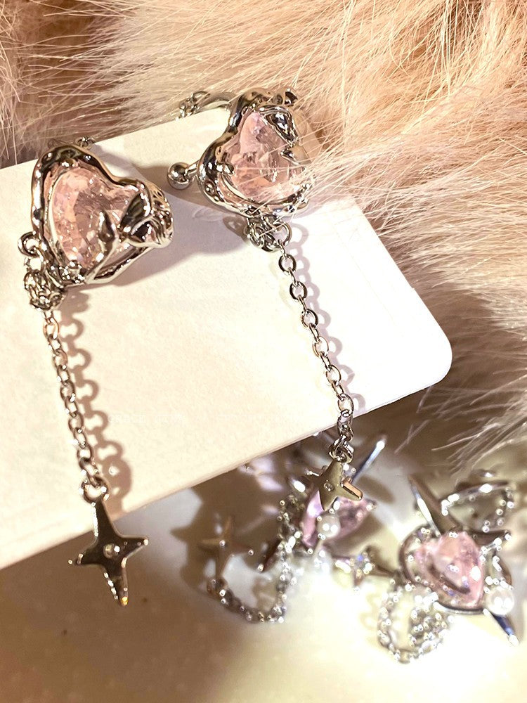 Wearsmartii Spicy Heart Tassel Ear Clips - Bold Non-Pierced Statement Earrings for Women