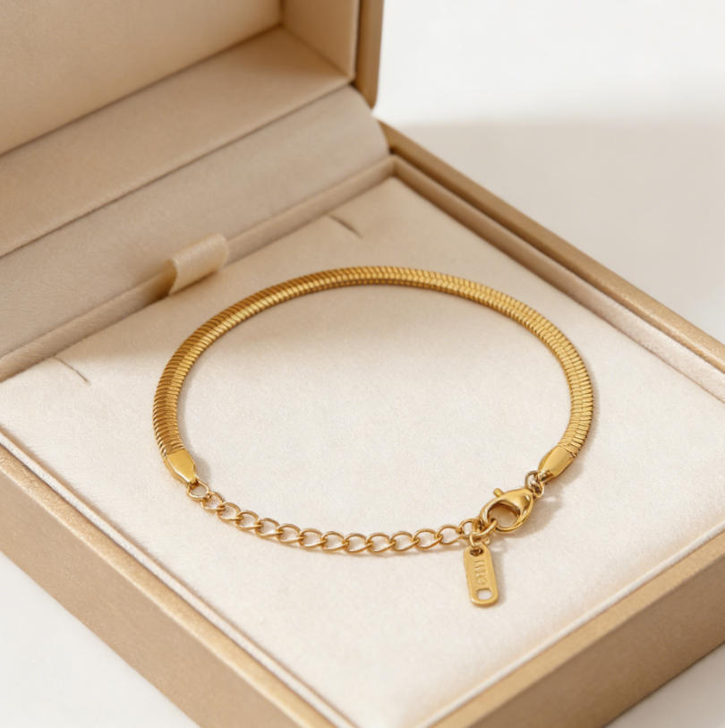 Womens Shiny Wide Snake-Bone Style Minimalist Bracelet