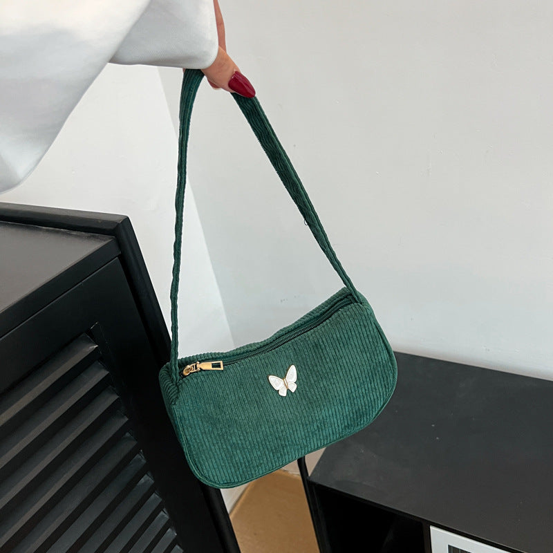 Solid Color Corduroy Butterfly Large Capacity Shoulder Bag