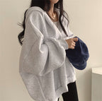 WEARSMARTII Womens Loose-fitting Versatile Hooded V-neck Sweatshirt