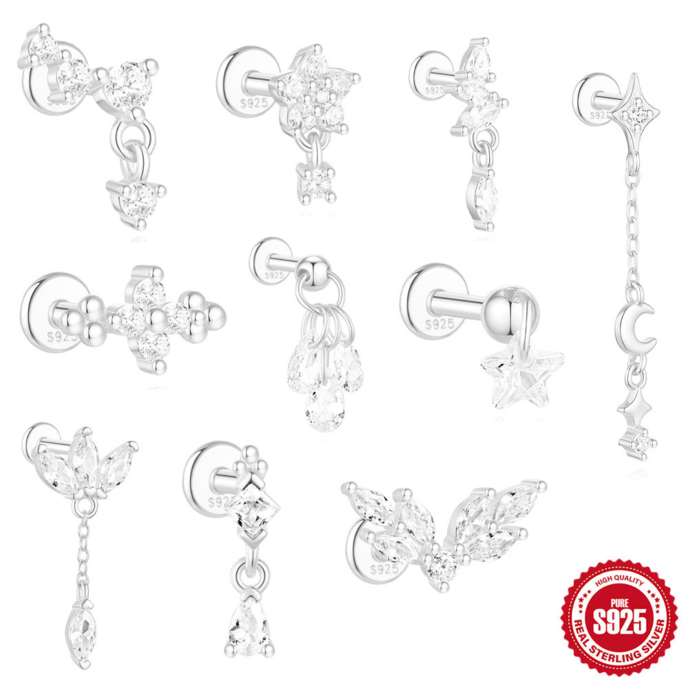 Wearsmartii S925 Sterling Silver Diamond Stud Earrings - Cartilage & Helix Piercing Jewellery