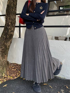 Highwaisted Aline Pleated Wool Midi Skirt For Women