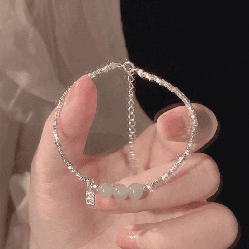 Fashionable Light-luxury Jade And Silver Nugget Bracelet