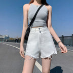 Ins-style Trendy Ripped Denim Shorts For Women Summer High-waisted A-line Design