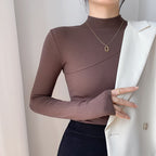 High-elastic Cotton Mock-neck Base Layer For Women