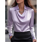 Wearsmartii Collared Long-Sleeve Shirts Fashion Commuter Solid Color Blouse Casual Business Tops Women'S Clothing