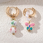 Wearsmartii Blue and White Porcelain Floral Pearl Earrings - Vintage Copper Clip-on Ear Clips