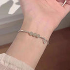 Fashionable Light-luxury Jade And Silver Nugget Bracelet