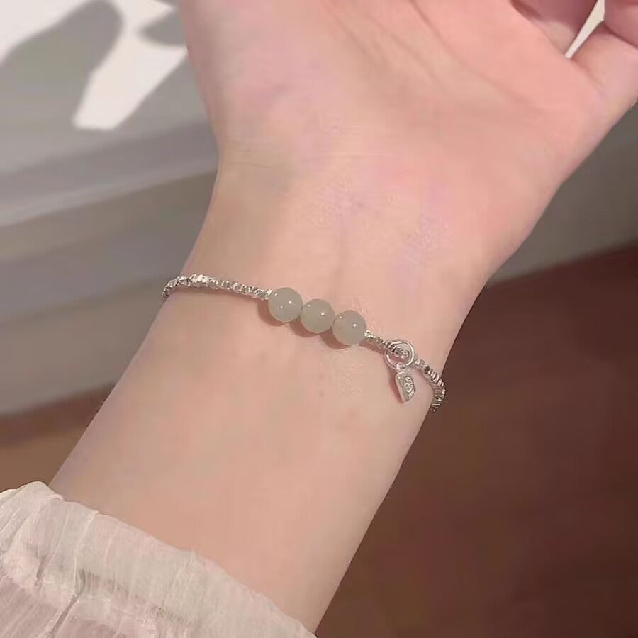 Fashionable Light-luxury Jade And Silver Nugget Bracelet