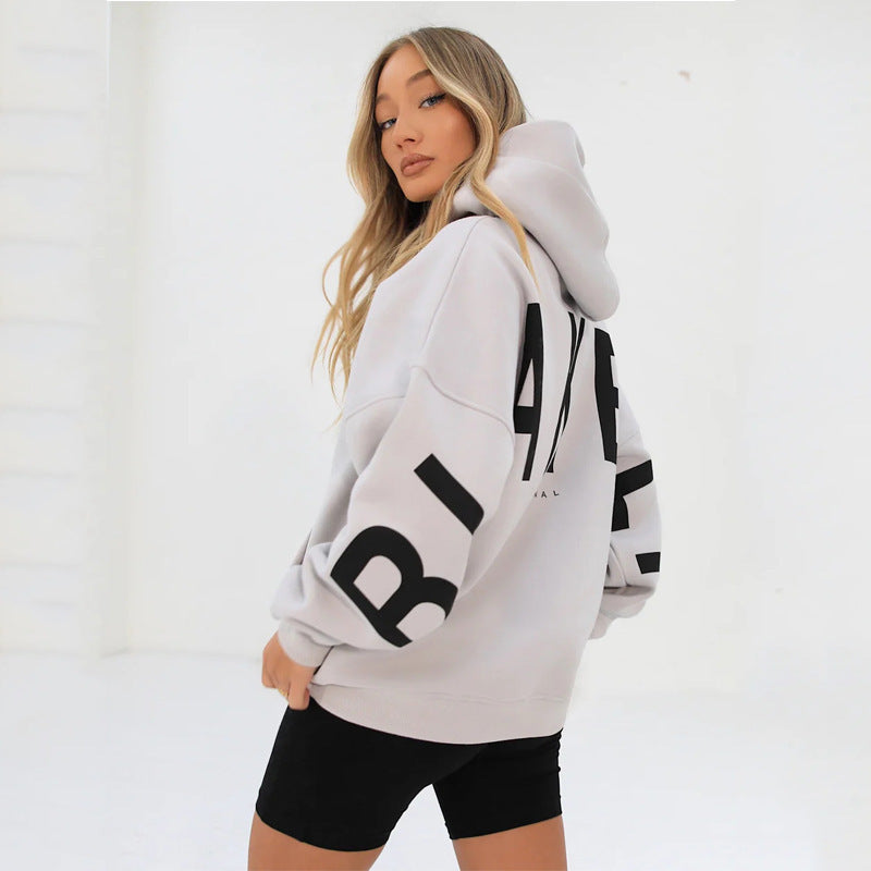 Fashionable Printed Thickened Versatile Long-Sleeve Loose-Fit Hoodie