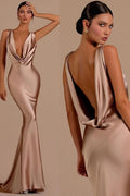 Wearsmartii Bridesmaid Dress Deep V Neck Satin Prom Dress Long Formal Evening Gowns