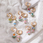 Wearsmartii Blue and White Porcelain Floral Pearl Earrings - Vintage Copper Clip-on Ear Clips