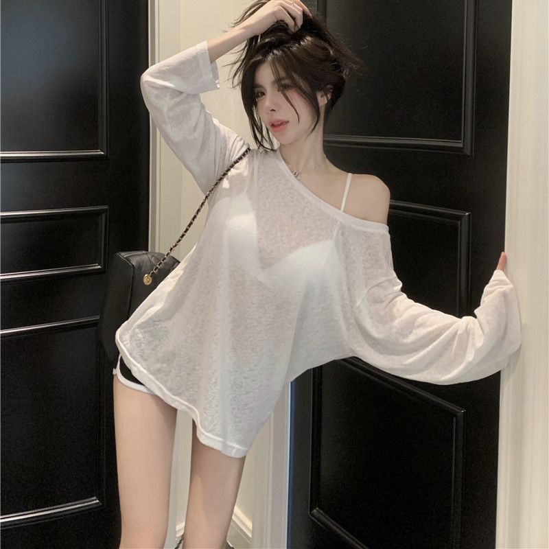 Loose-fitting UV-protective Ice-silk Long-sleeve T-shirt For Sun Protection