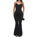 Womens Elegant V-Neck Body-Hugging Hip-Hugging Jumpsuit Pants