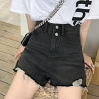 Ins-style Trendy Ripped Denim Shorts For Women Summer High-waisted A-line Design